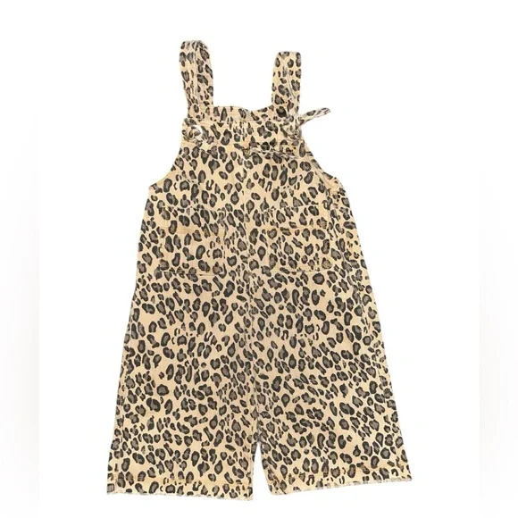 Kids Leopard Print Capri Overalls - Picture 1 of 4